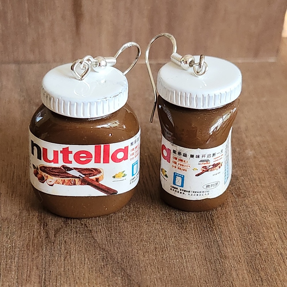 Handmade Miniature Jar Earrings Brown White Novelty Foodie 3D Dangle Jewelry - Picture 6 of 9